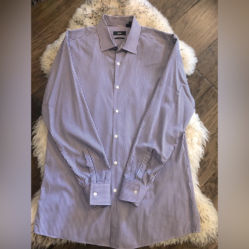HUGO BOSS. LONG SLEEVE. STRIPED. LAVENDER & PURPLE. SLIM FIT SHIRT